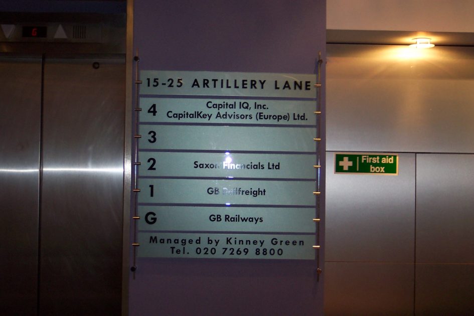 Slatted directory sign produced by Impact Signs.